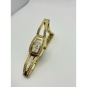 Cote d’ Azur Gold Tone Mother Pearl Crystals Accent Women’s Watch WORKING